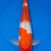 Momotaro Kohaku female koi 44cm, top view, red and white pattern with solid red head on bright white skin